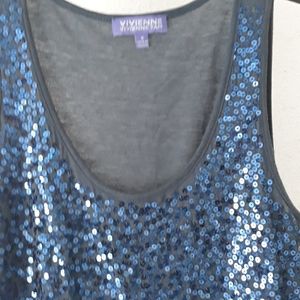 Blue sequins long tank top